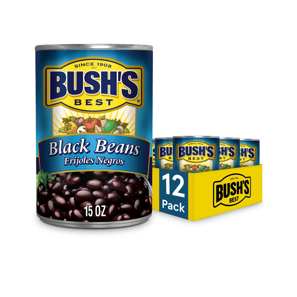 Bush, Best 15 Oz Canned Black Beans, Source Of Plant Based Protein And Fiber, Low Fat, Gluten Free, (Pack Of 12)