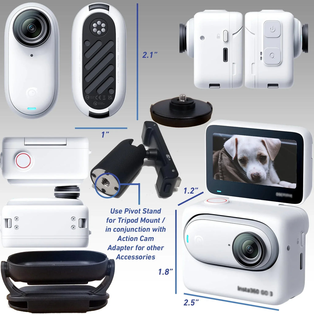 Ultimaxx Advanced Insta360  3 Action Camera Bundle (64GB) - Includes: 1/4” Screw Adapter for Action Cam Mounts, Mini Metal Dolly & More (25pc Bundle)