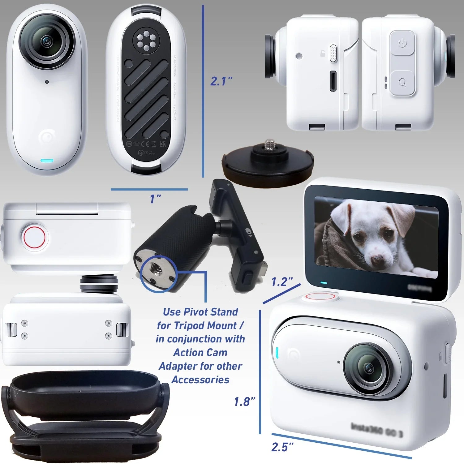 Ultimaxx Advanced Insta360  3 Action Camera Bundle (64GB) - Includes: 1/4” Screw Adapter for Action Cam Mounts, Mini Metal Dolly & More (25pc Bundle)