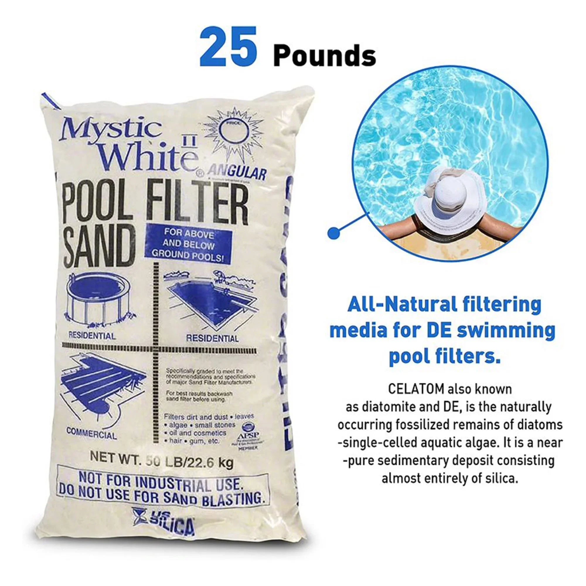 .. Silica 50lbs Mystic White  Swimming Pool Filter Sand, White (3 Pack)