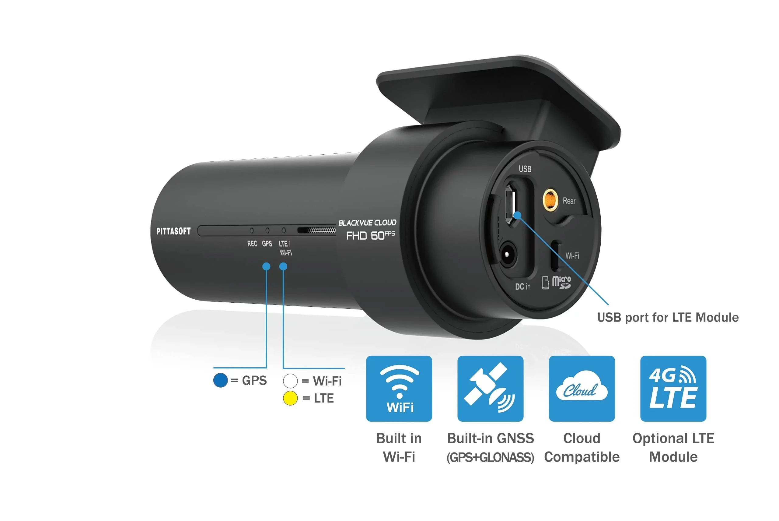 BlackVue -2CH Plus 64GB | Dual Full  Cloud Dashcam | Back-Illuminated  Image Sensor | Built-in Wi-Fi, , Parking Mode Voltage Monitor |  via Optional  Module