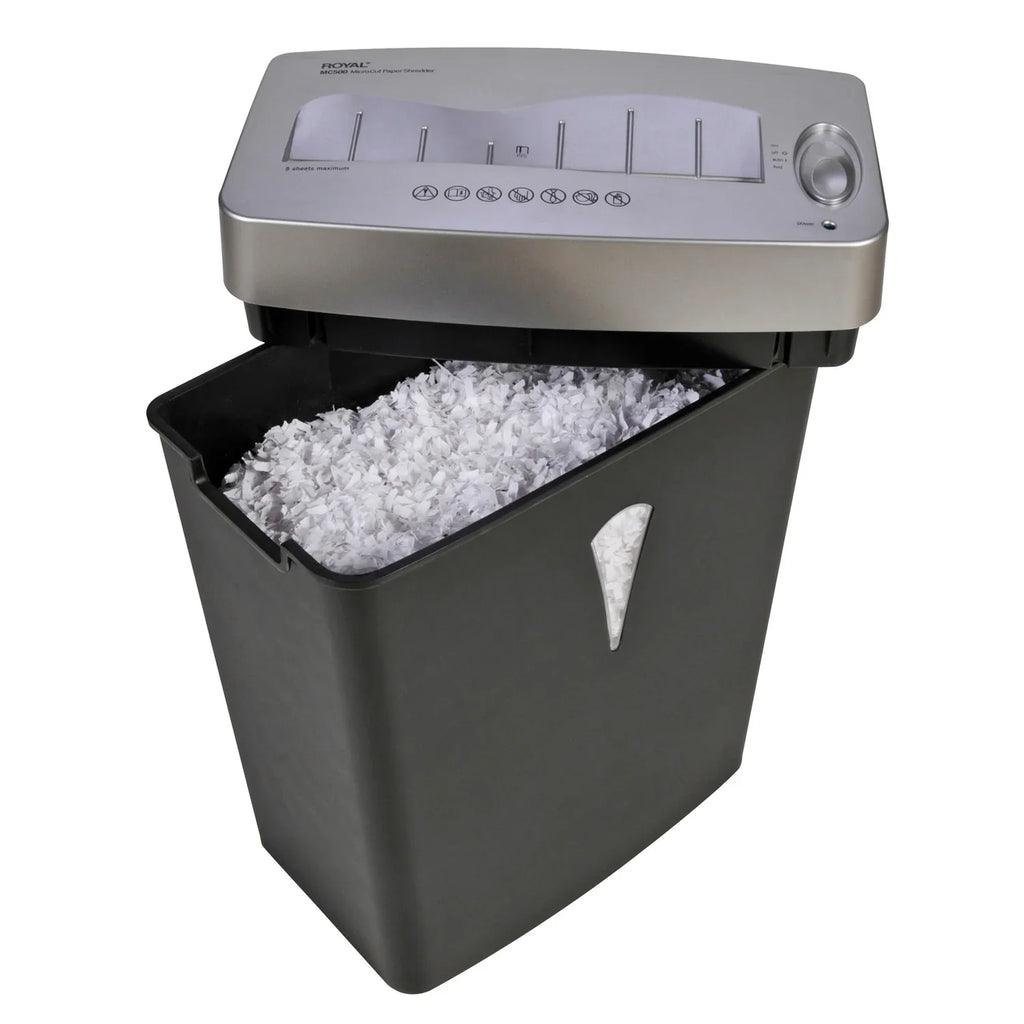 Royal  Paper Shredder - Micro Cut - 5 Per Pass - for shredding Paper, Credit Card - 0.157" x 0.394" Shred Size - 4 gal Wastebin Capacity - Black, Silver