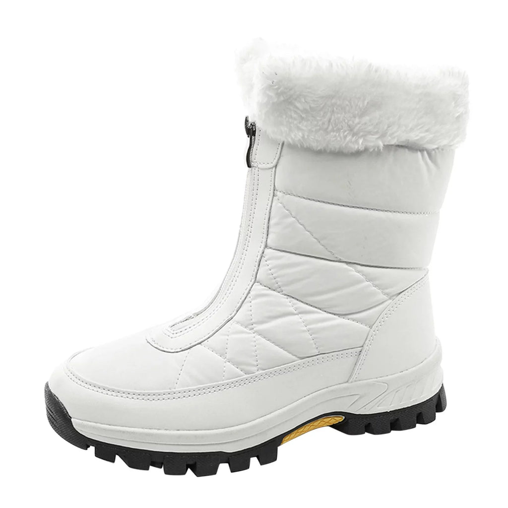 Fashion Women Winter Water Proof Flat Zipper Keep Warm Snow Boots Comfortable Mid Boots Shoes