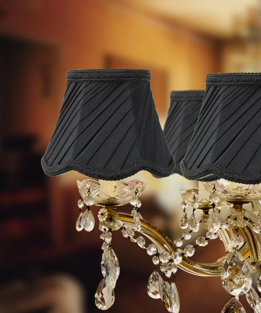 Set of 6 Black Parchment Gold-Lined Chandelier Candle Clip Lamp Shade 3x6x5
