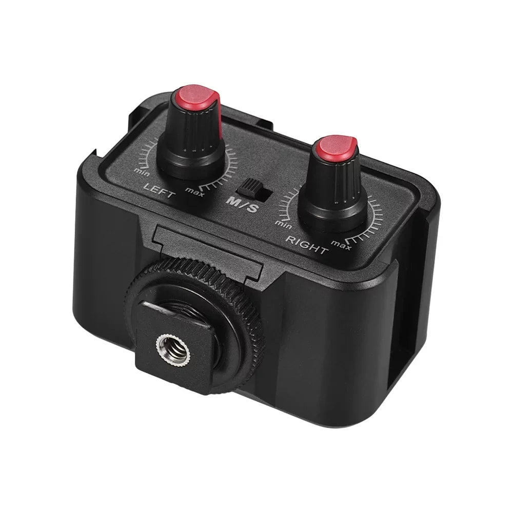 Andoer - Dual-Channel Microphone Audio Mixer Adapter & Cold Shoe Mounting Hub 3.5mm Stereo Output for  Camcorder