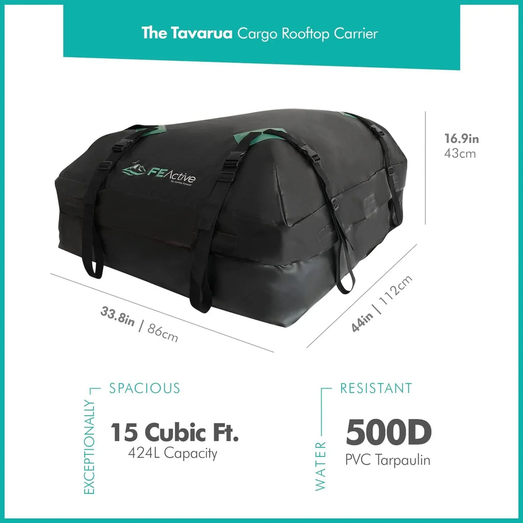 Cargo Rooftop Carrier - 100% Waterproof 15 Cubic ft. Roof Dry Bag Heavy Duty Car &  Roof Top Luggage Storage Cargo Carrier  Straps, Road Trips, Camping, Travel | Designed in California