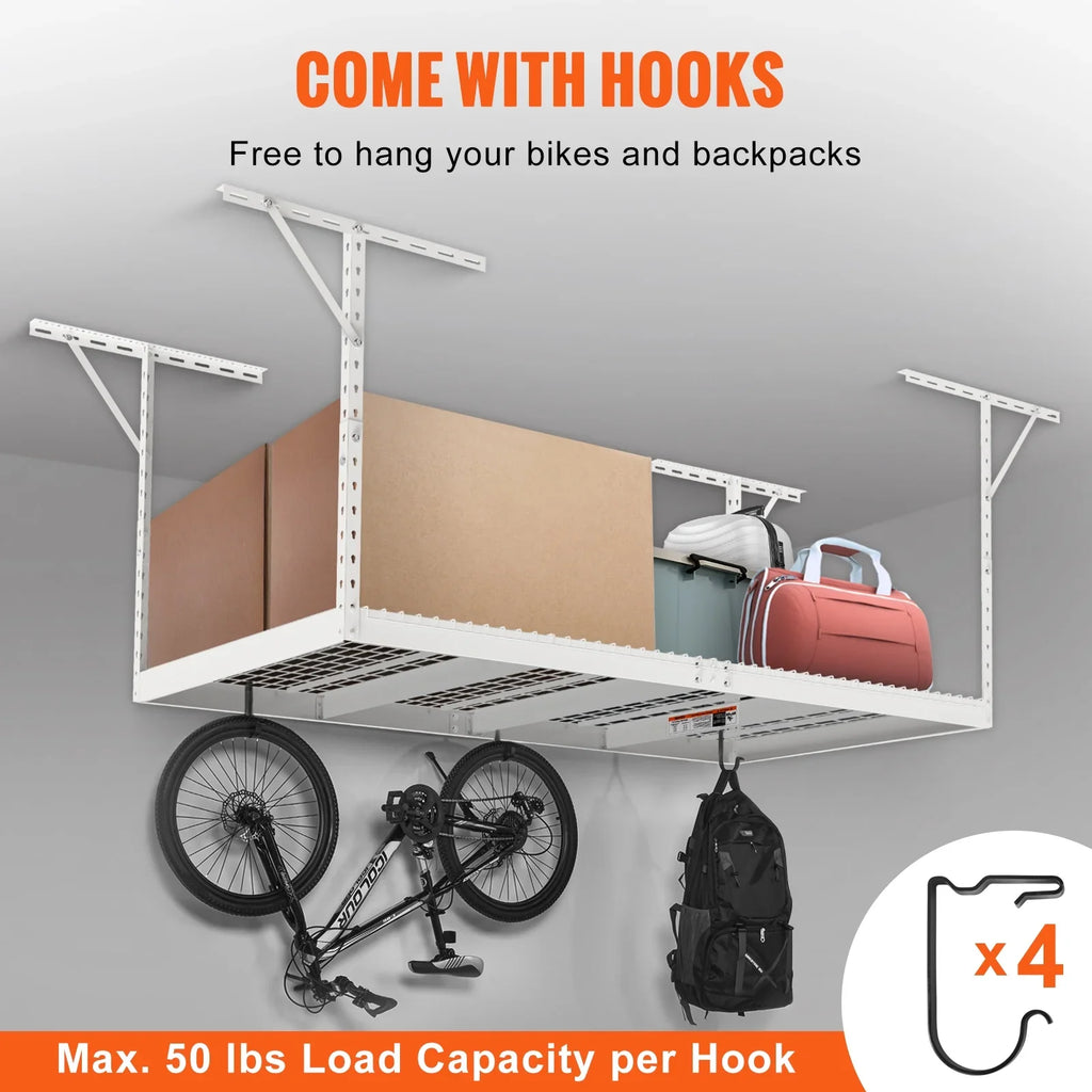Overhead Adjustable Garage Storage Rack 48x96" Ceiling Rack 600 lbs White