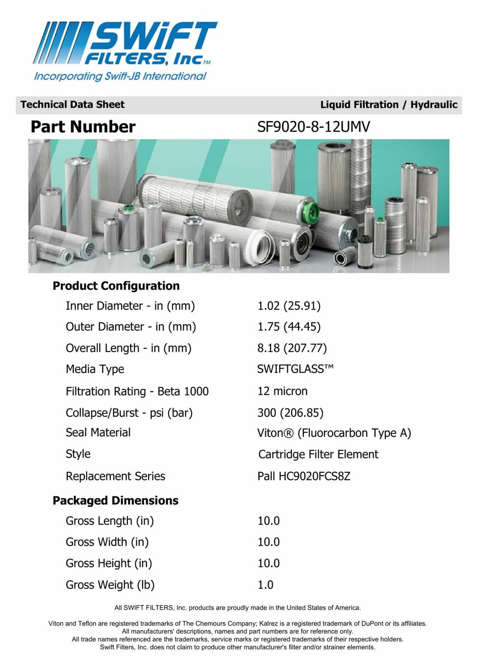 Direct Interchange for   ---3-8C Cartridge Filter Element Microglass Construction 12 Micron
