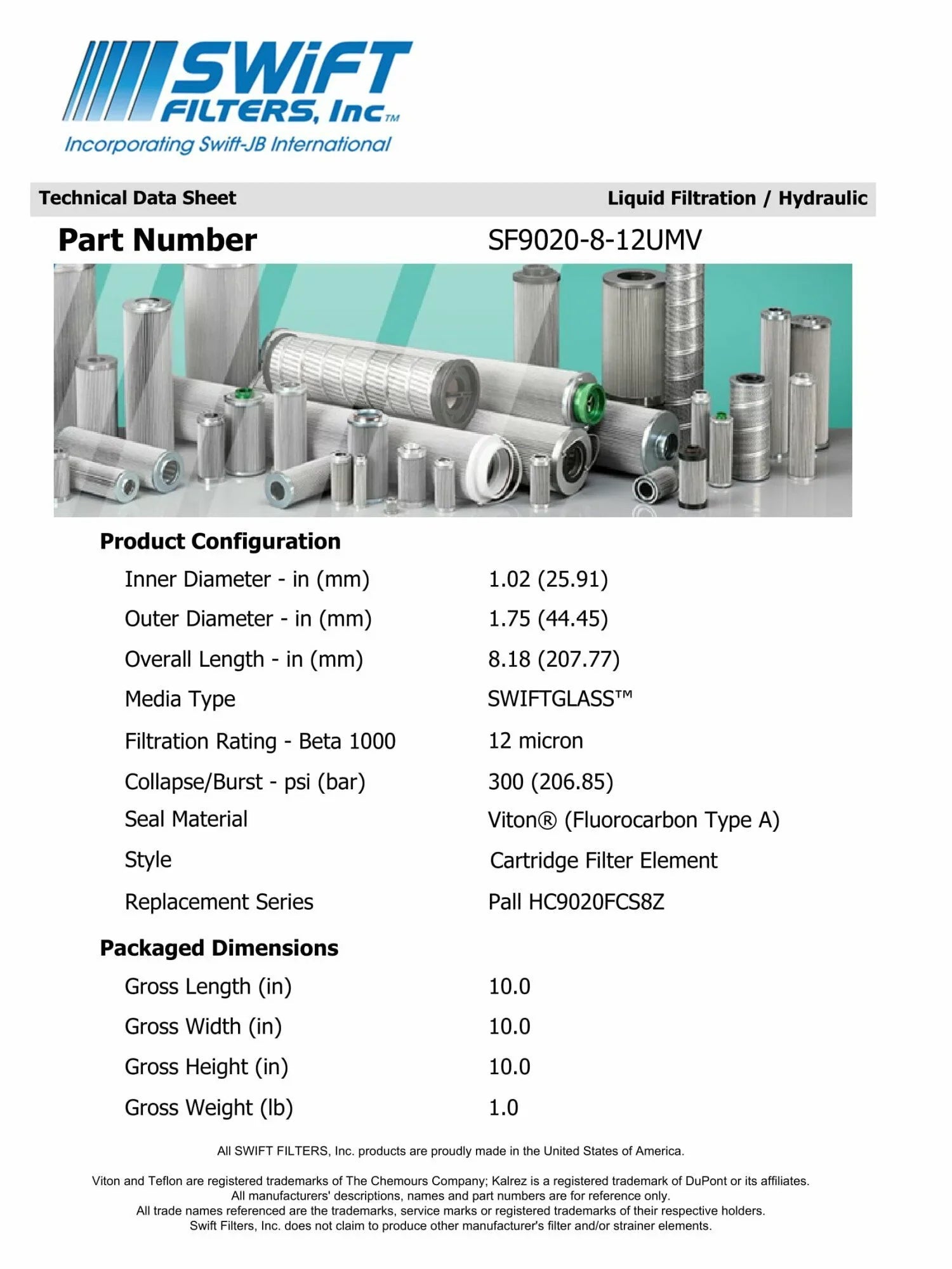 Direct Interchange for   ---3-8C Cartridge Filter Element Microglass Construction 12 Micron