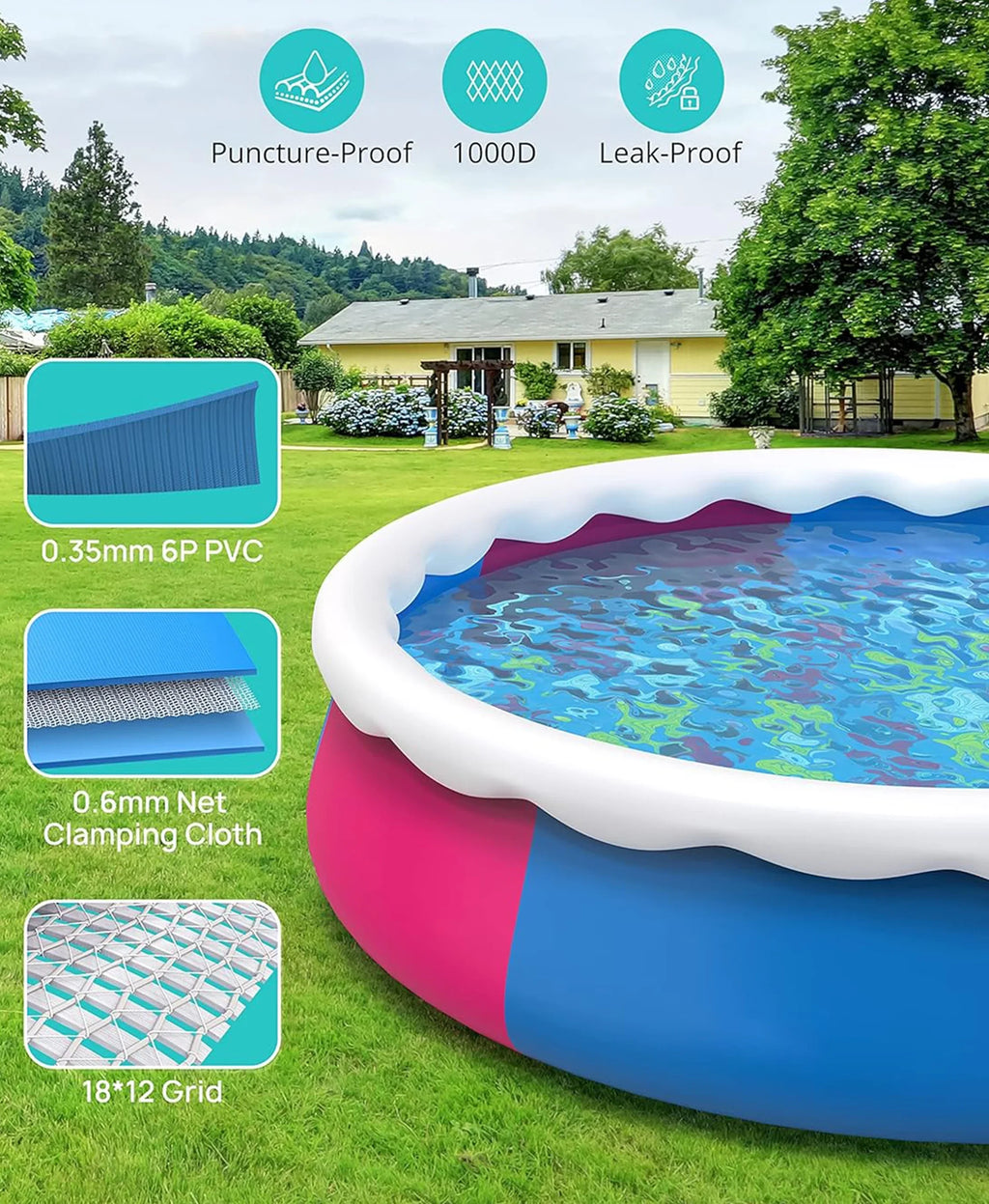 Inolait Inflatable Swimming Pool  Above Ground for Kids Family Water Sport 15' x 36"
