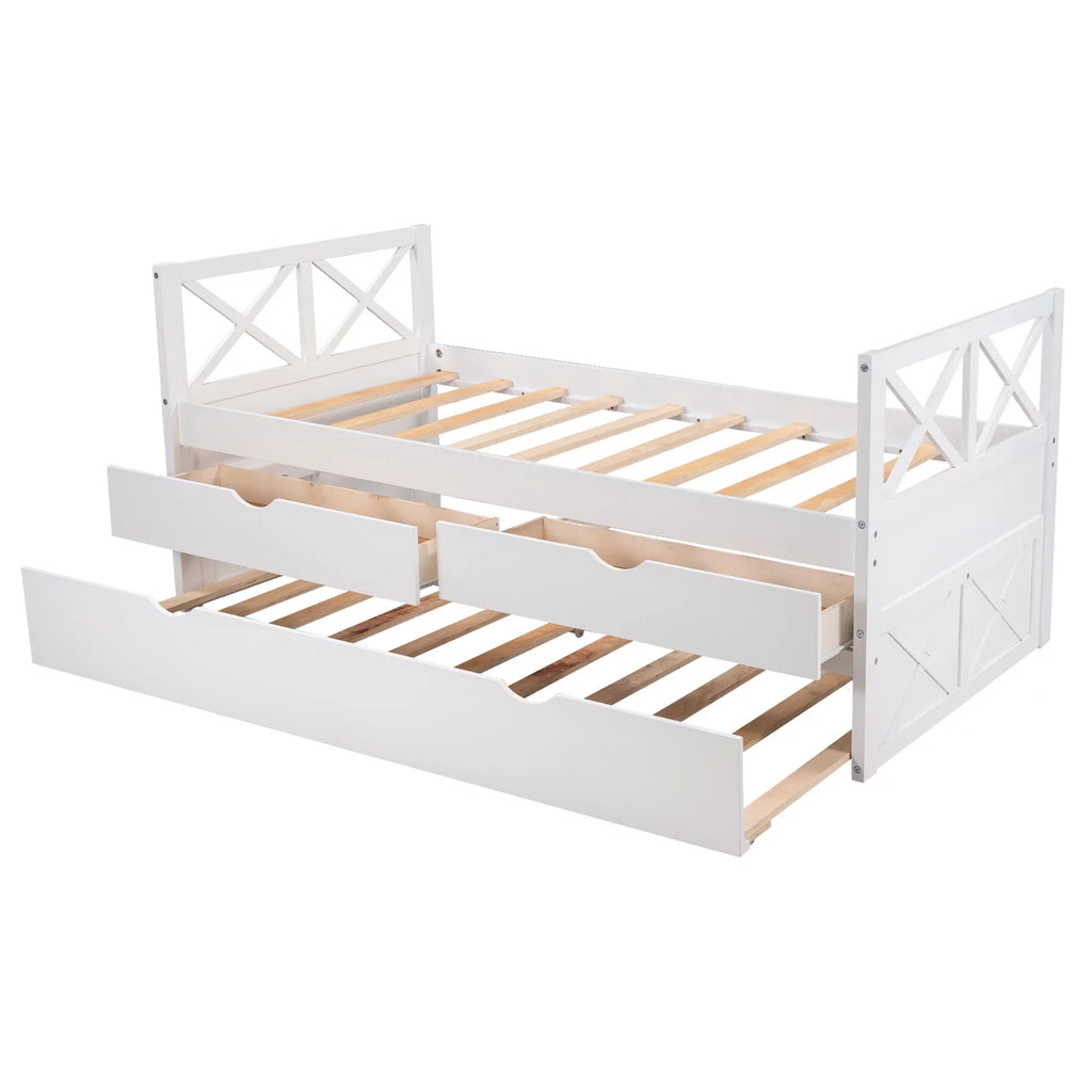 Merax Solid Wood Captain Bed with Trundle and Drawers, Twin, Multiple Colors