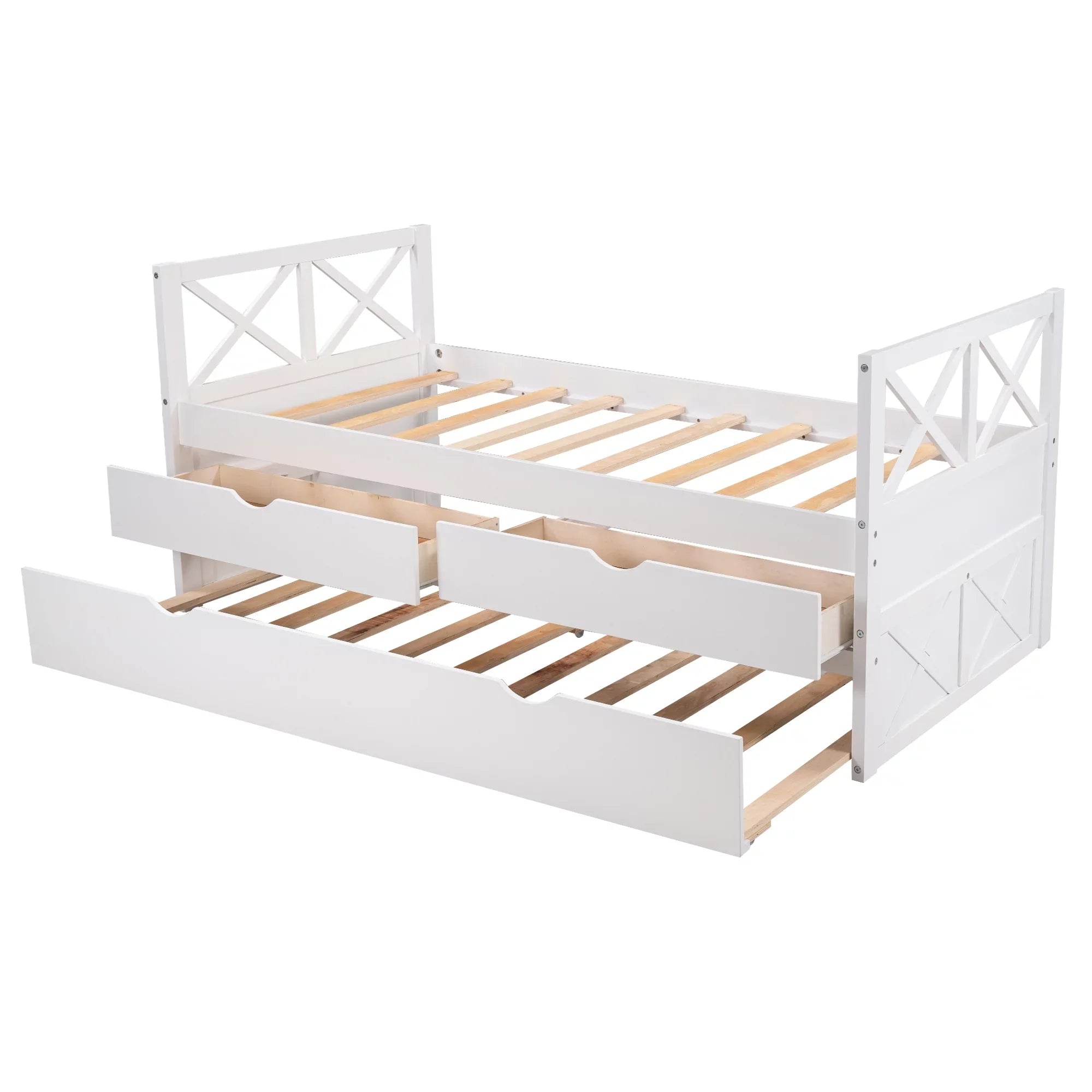 Merax Solid Wood Captain Bed with Trundle and Drawers, Twin, Multiple Colors