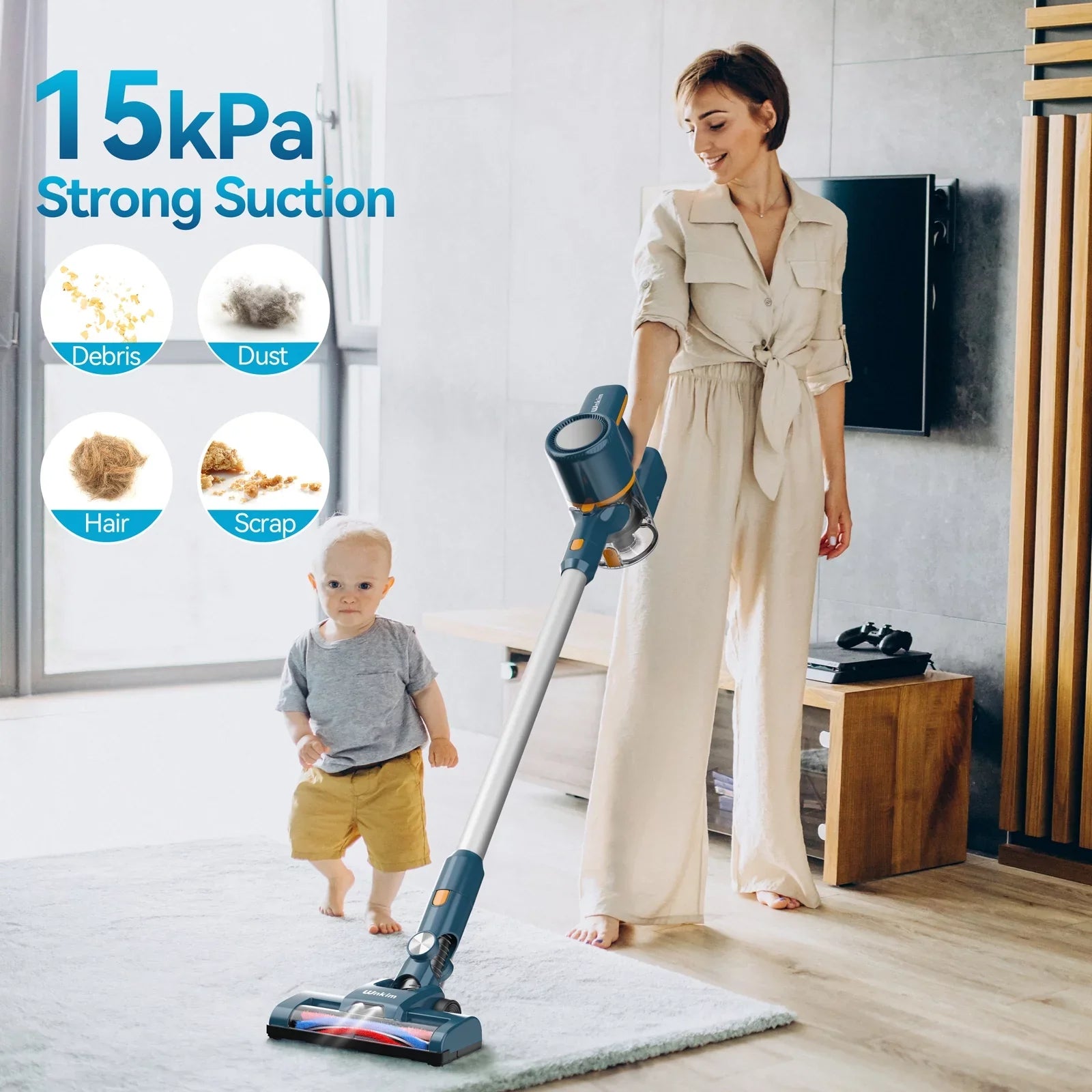 Wnkim Cordless Vacuum Cleaner, 6-in-1 Stick Vacuum with 2200 mAh Battery, Powerful Lightweight Vacuum Cleaner up to 35 Mins Runtime, for Home Hard Floor Carpet Pet Hair,