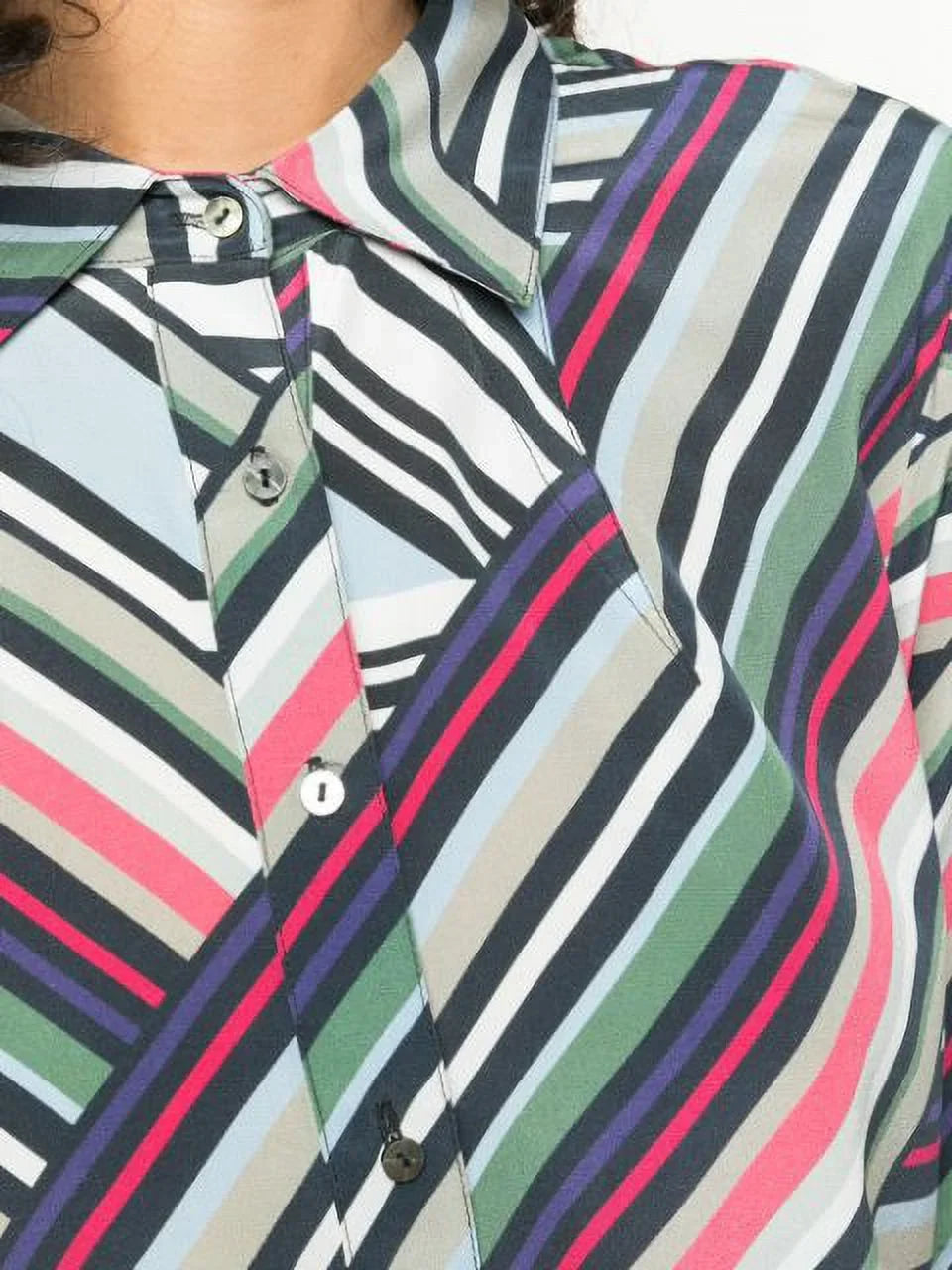 Nicole Miller Artelier  Abstract Stripe Button Down Bodysuit,  Petite
