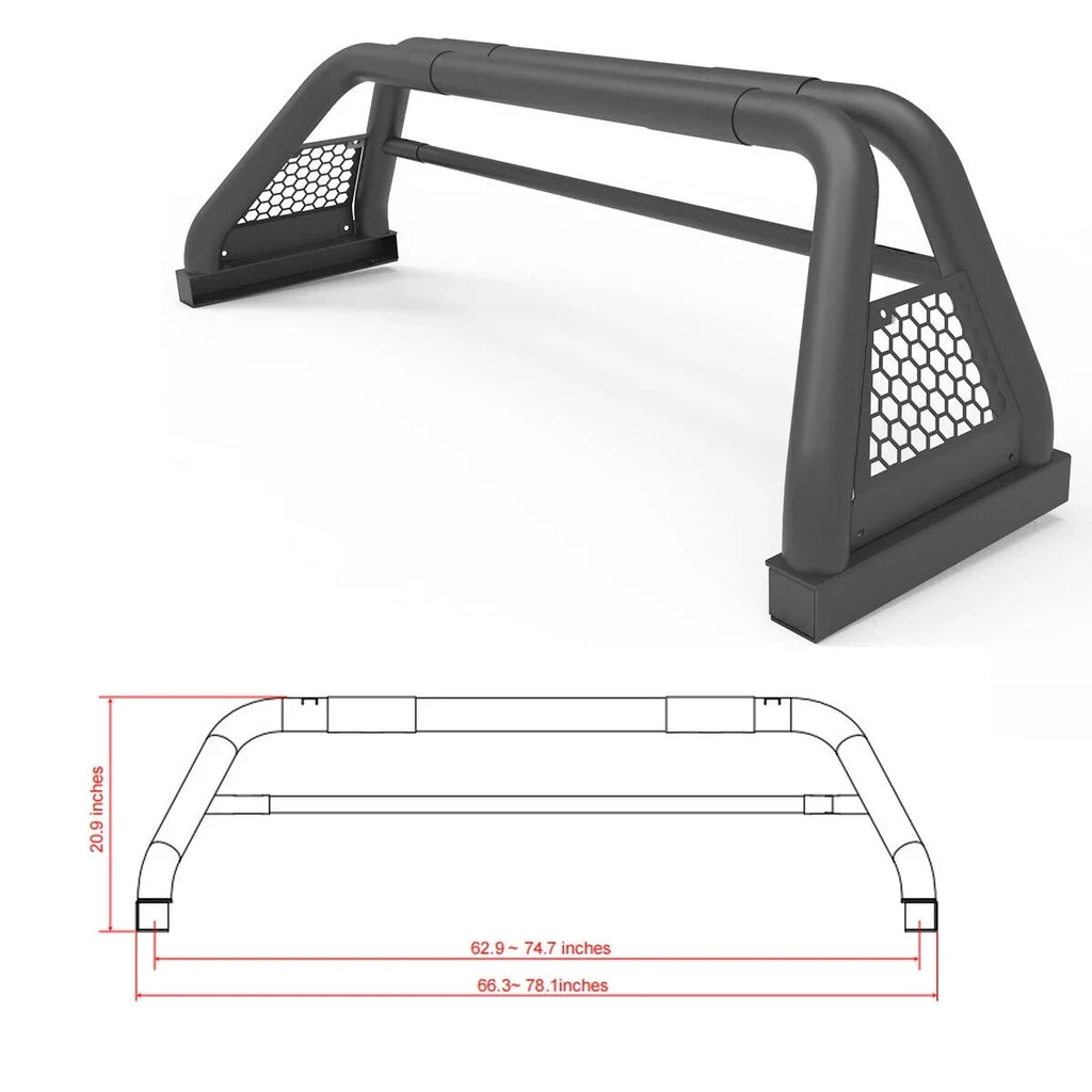 62.9-74.7" Adjustable Truck Roll Sport Bar Chase Rack Bed Bar Fit For 1999-2013 and 2019-2023 Chevy silverado/ sierra