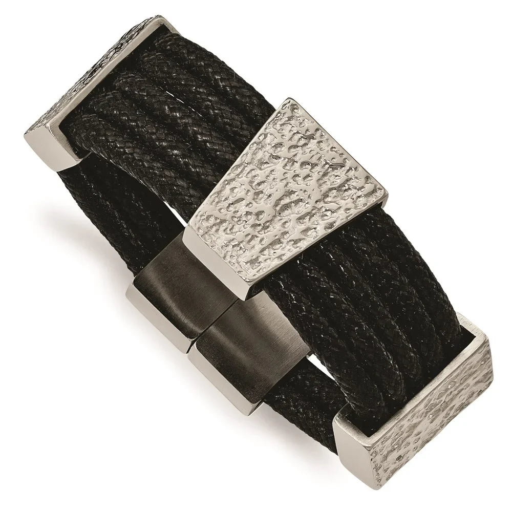 Stainless Steel Bracelet Fancy mm 8 in Textured and Polished Multi-strand Cord