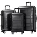 3 Pcs Hardside Luggage Set, with  Lock and 20"/24"/28" Luggage Bags, Black