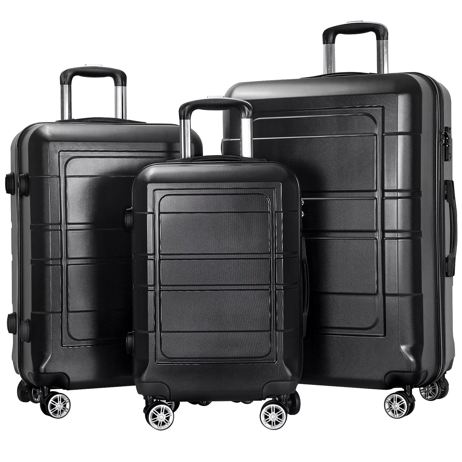 3 Pcs Hardside Luggage Set, with  Lock and 20"/24"/28" Luggage Bags, Black