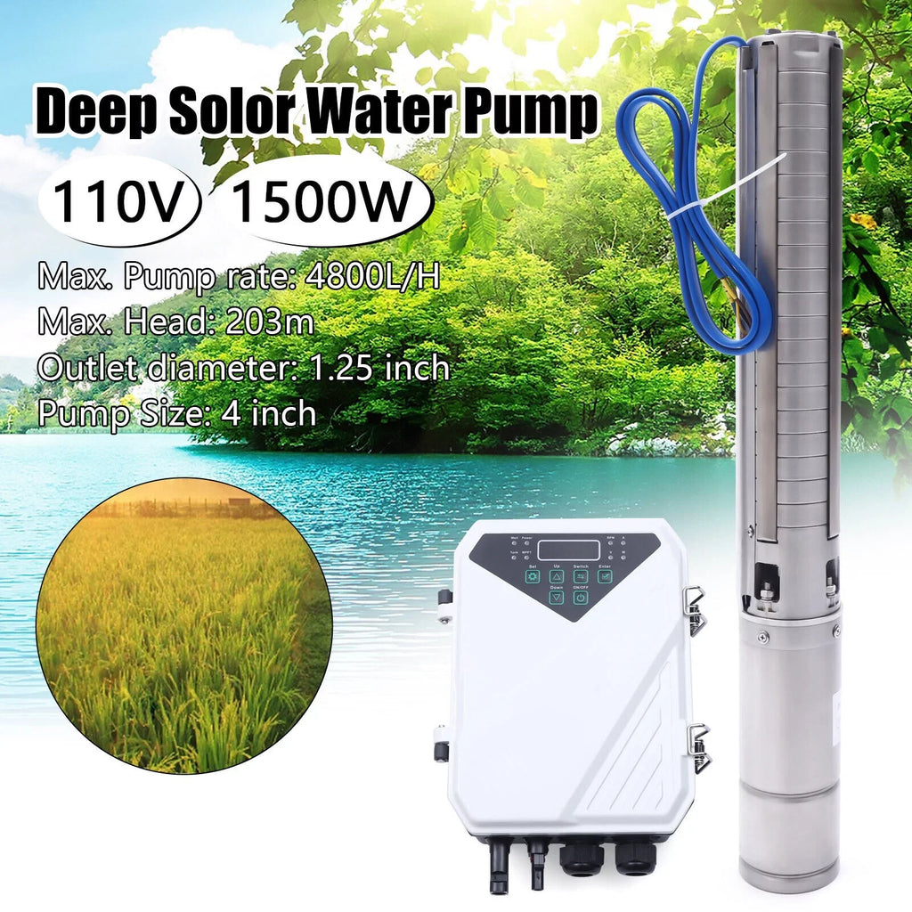 4" 2  110V Solar Water Pump Submersible  Controller Kit  Deep Well Pump