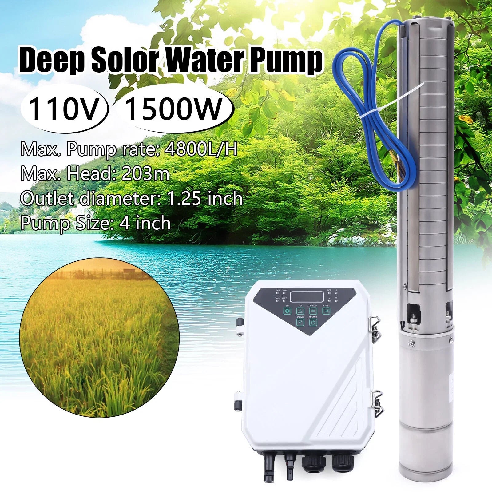 4" 2  110V Solar Water Pump Submersible  Controller Kit  Deep Well Pump
