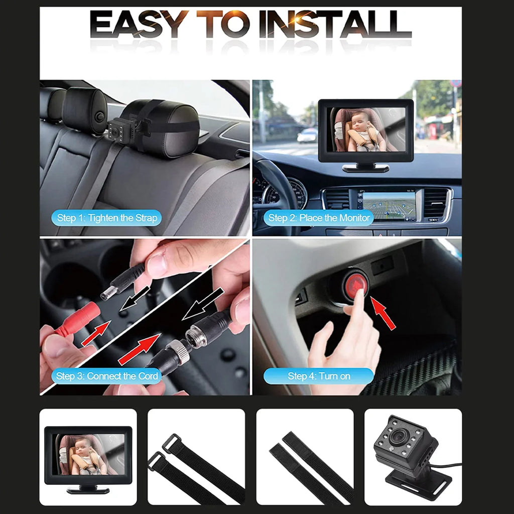 Anself Invigilator Baby Car Camera with 720P Resolution, Wide 150° View, and Night Vision - Easy Rear-Facing Seat Installation