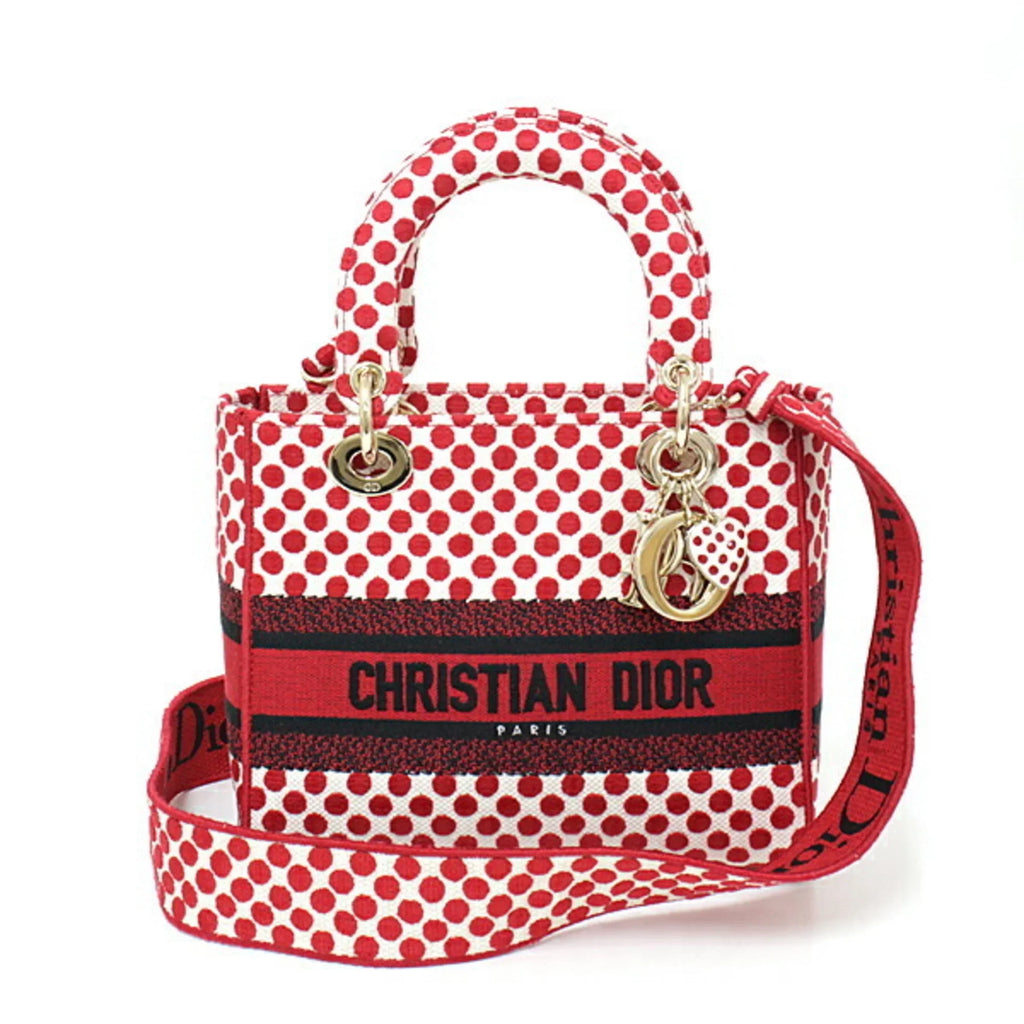 Pre-Owned Christian Dior  Dior Amour Lady -Lite Dee Light Mini Medium Bag Red x Polka Dot Canvas M0565OBBE_933U Handbag Shoulder (Like New)