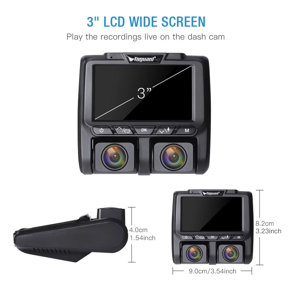 Dual Dash Cam Front and Inside 1080P Dash Camera 3"  Screen Car Camera  with  Night Vision Parking Monitor, -Sensor, Loop Recording