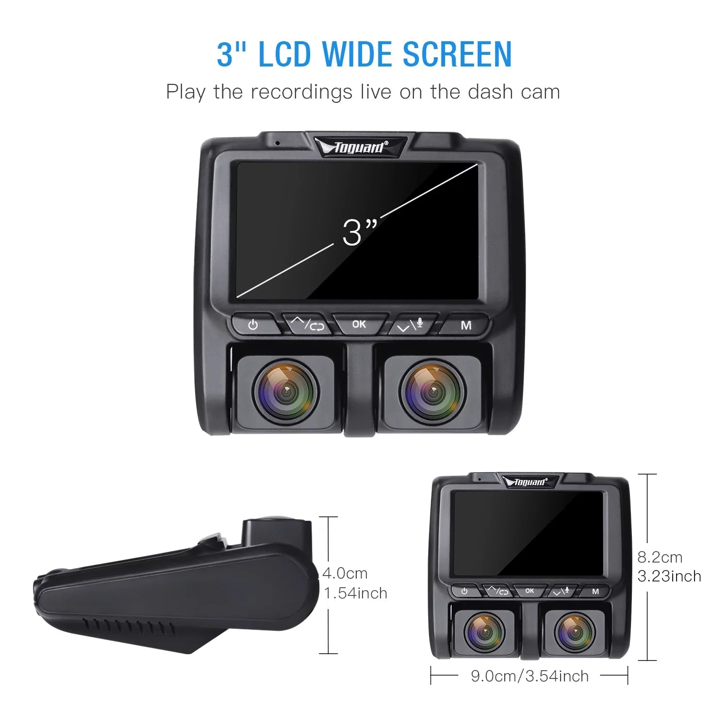 Dual Dash Cam Front and Inside 1080P Dash Camera 3"  Screen Car Camera  with  Night Vision Parking Monitor, -Sensor, Loop Recording