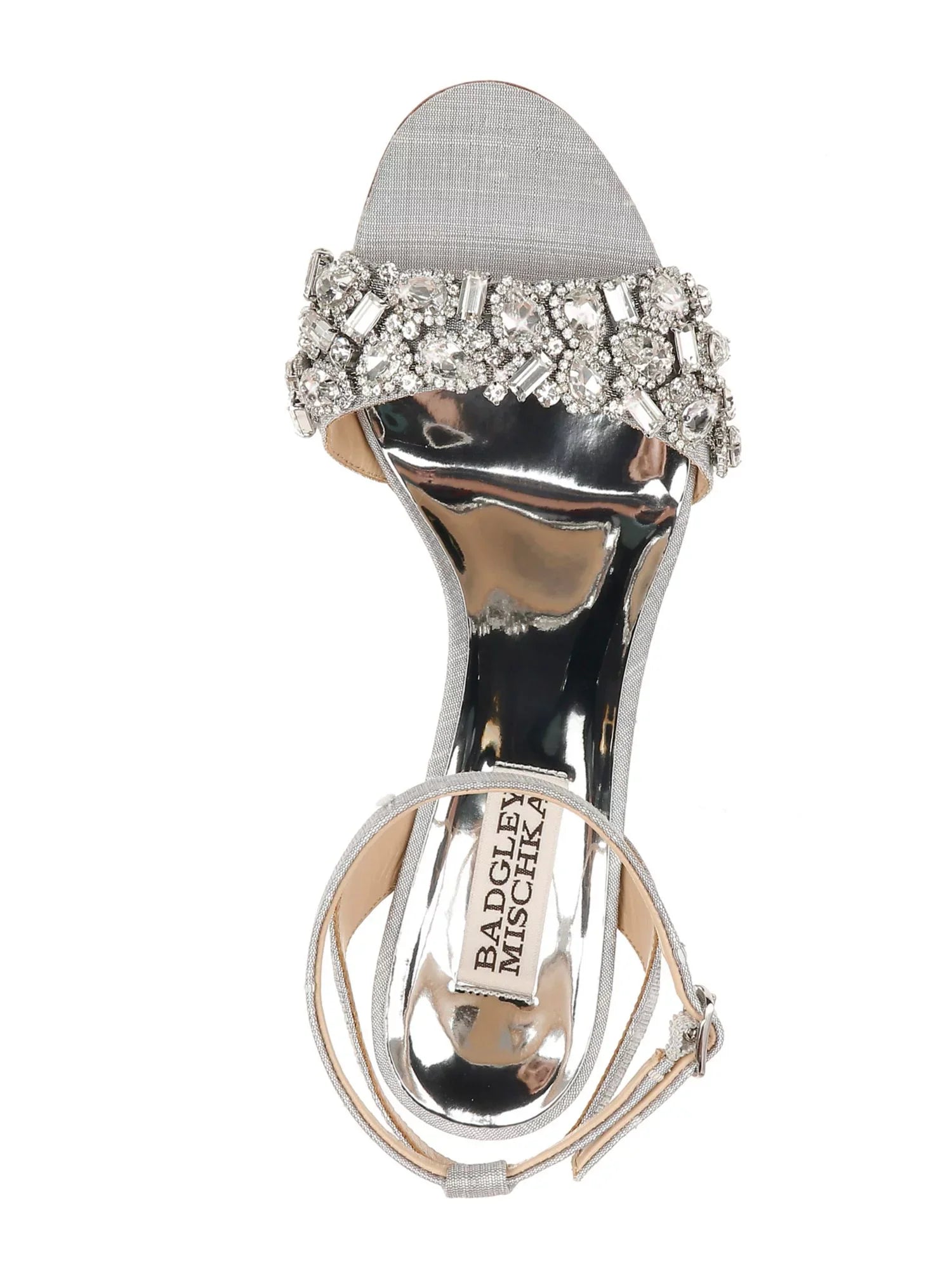 Womens Silver Toe Strap Metallic Rhinestone Round Toe Block Heel Buckle Dress Sandals Shoes 7