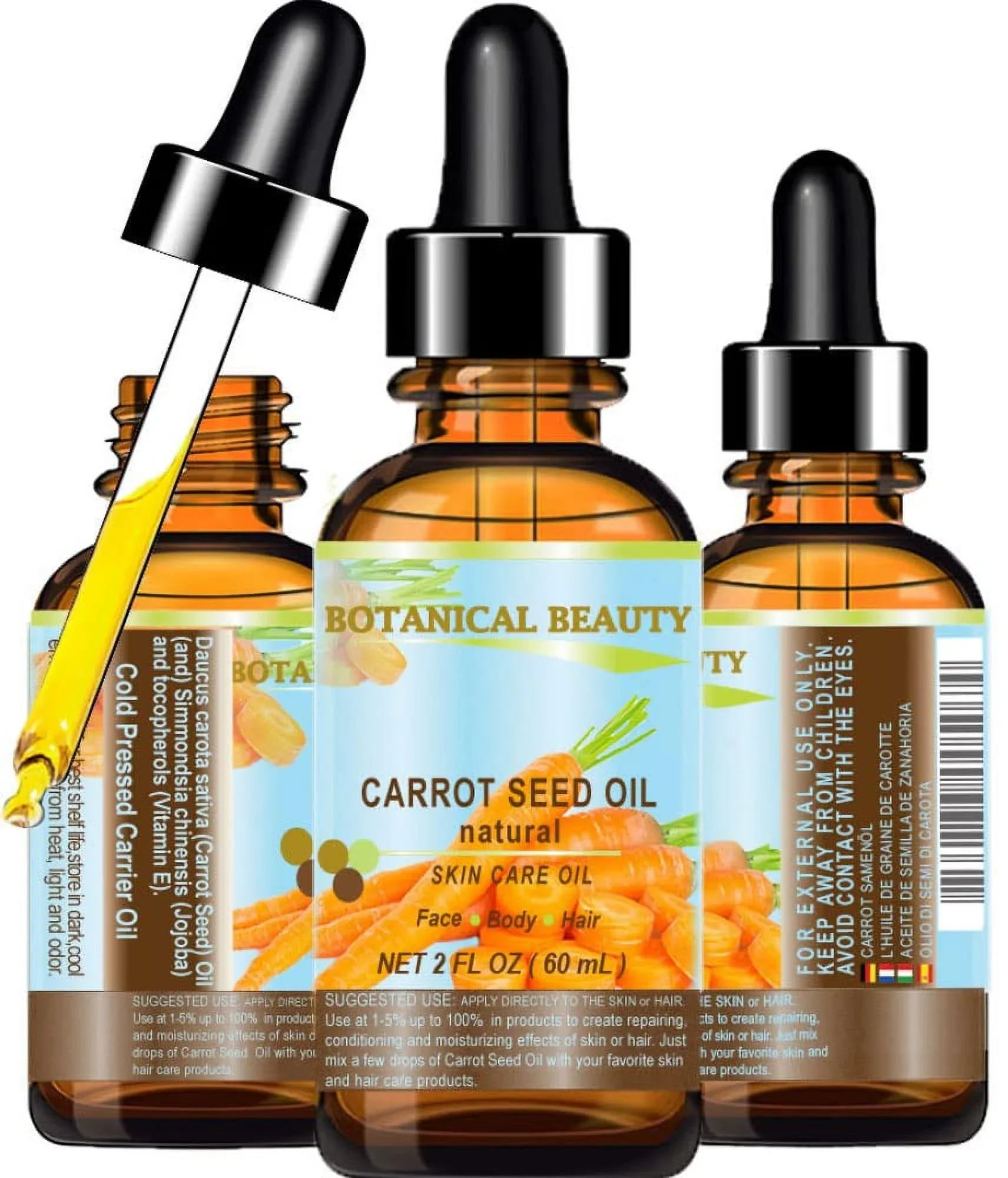 Carrot Seed Oil 100 % Natural Cold Pressed Carrier Oil. 2 Fl.Oz.- 60 Ml. Skin, Body, Hair And Lip Care. "One Of The Best Oils To Rejuvenate And Regenerate Skin Tissues.” By Botanical Beauty