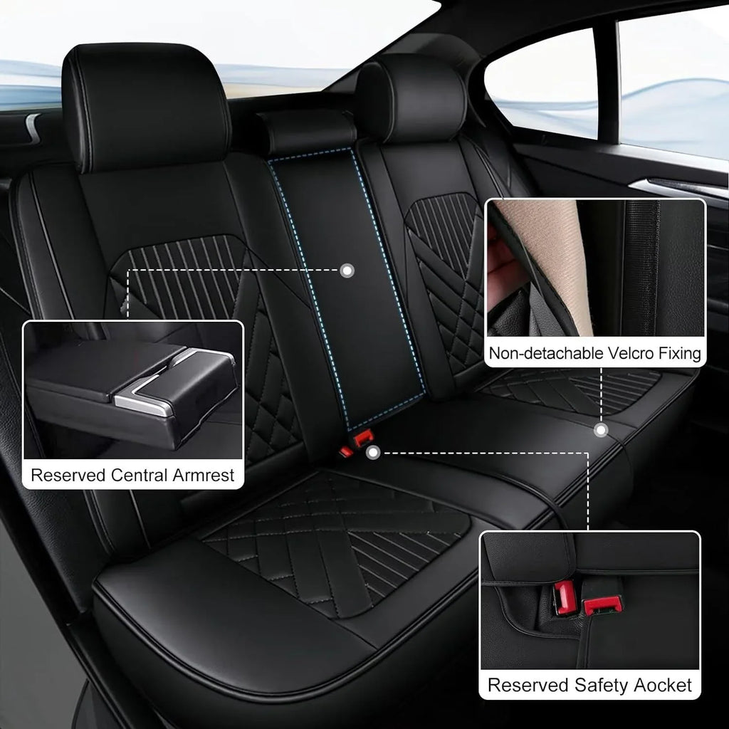 Fit Hyundai Kona 2018-2024 Car Seat Cover 5-seat Faux Leather Full Set Compatible Airbag(Black)
