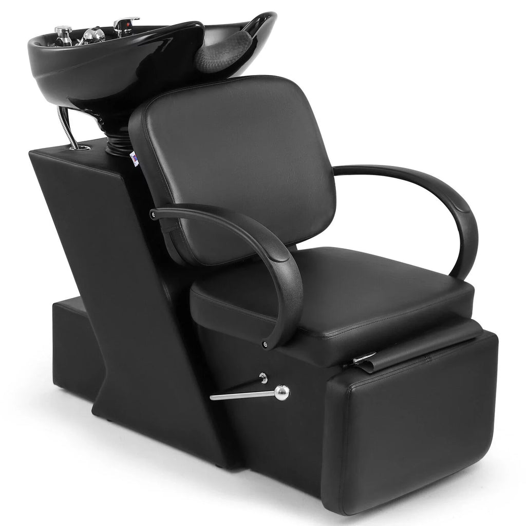Artist Hand Black Shampoo Bowl and Chair Backwash Sink Salon Spa Beauty Tattoo with Adjustable Ceramic Bowl, Footrest
