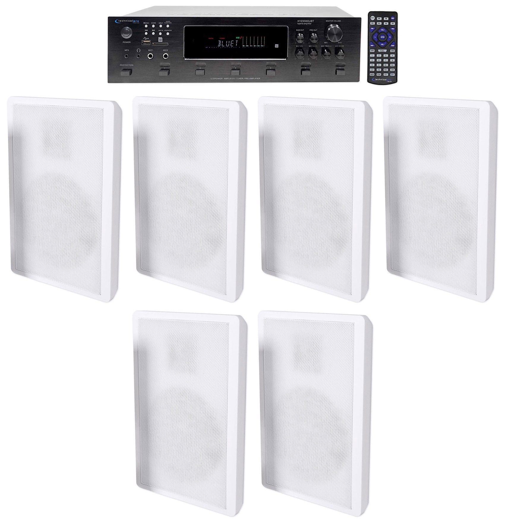 Technical Pro 6000w 6-Zone Home Theater Bluetooth Receiver+(6) Wall Speakers