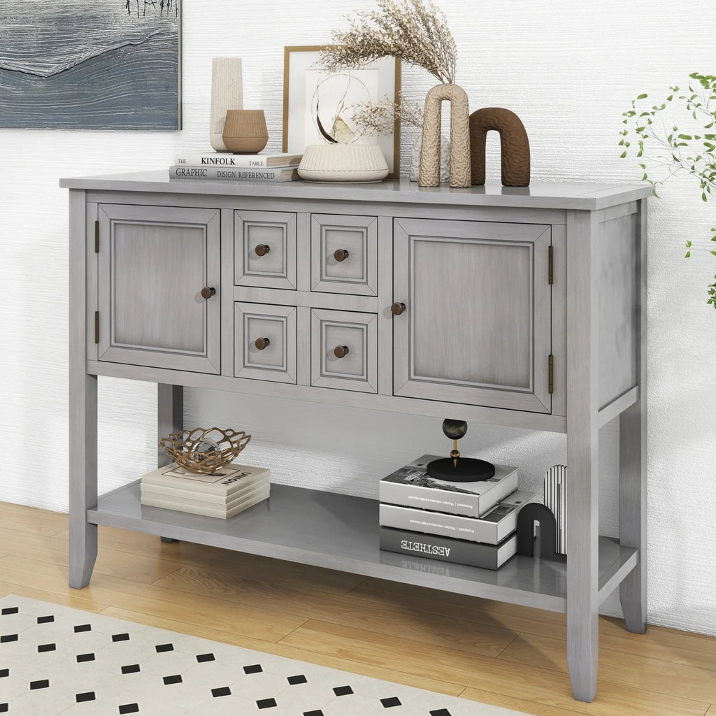Vintage Ample Storage Cambridge Series Espresso Console Table with Four Small Drawers and Bottom Shelf for Living Rooms  Entrances  and Kitchens -  (  )