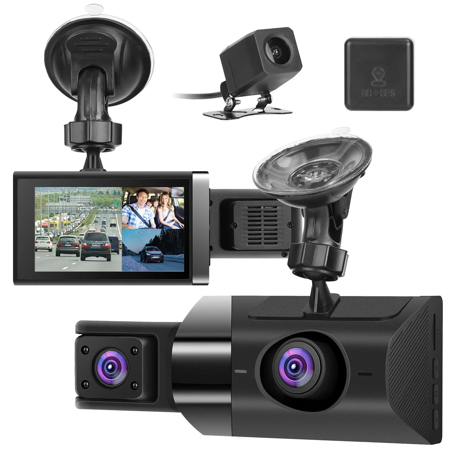 Dash Cam Front and Rear Inside with 3 Channel, iMounTEK 1080P Dash Camera for Cars, with 140° Vew  Night Vision, Loop Recording, -Sensor, Parking Monitor
