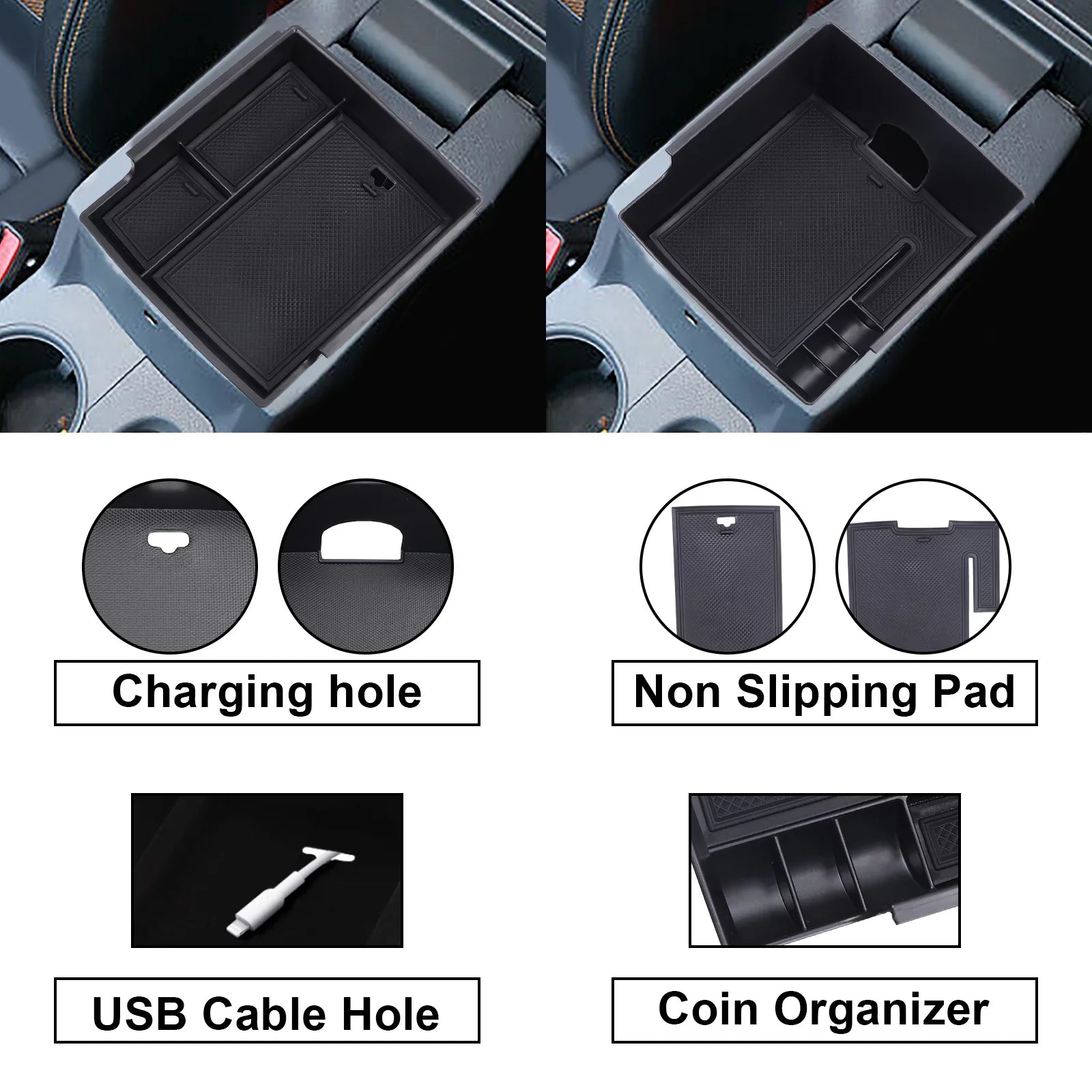 Center Console Organizer Tray,Car Central Control Storage Box Compatible with for Ford Bronco 2021 2022 2 Door 4 Door  Armrest Double Layer Storage Tray (2PCS)