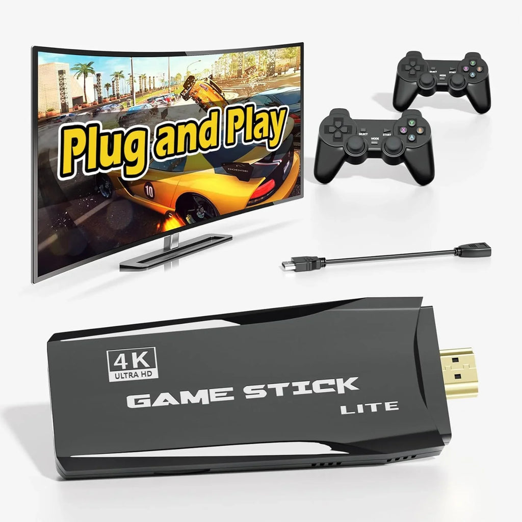 Retro Game Stick Emulator Console - Preloaded 12000+ Classic Retro Games,9 Emulators,Plug and Play Video Games for ,Nostalgia Stick Support 4K  Port,2 Wireless Gamepads(64G)