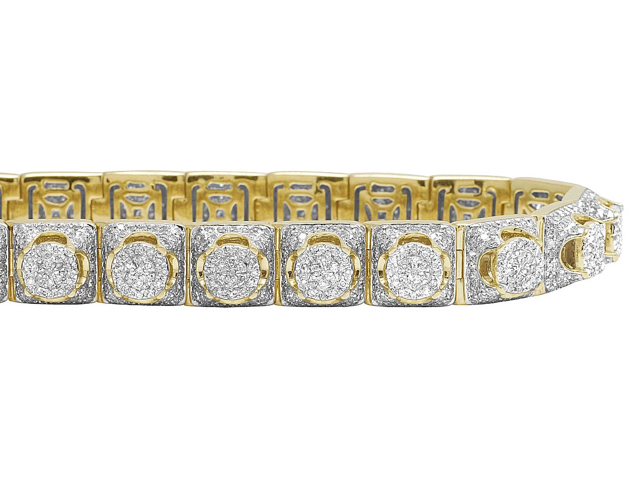 Men's 10K Yellow Gold Diamond 8MM Cluster Bracelet 6.6  8.5"