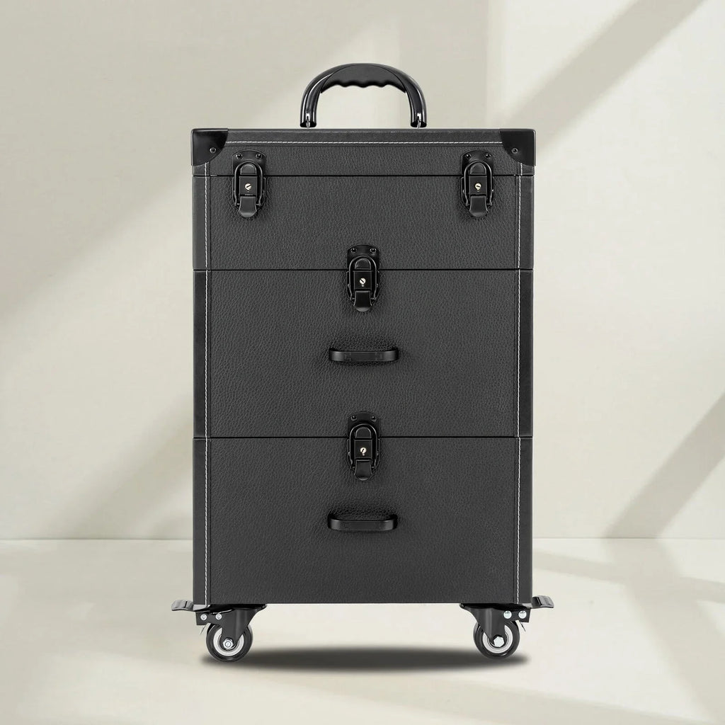 Miumaeov Rolling Makeup Train Case Professional Cosmetic Trolley Storage Luggage Box Nail Polish Organizer