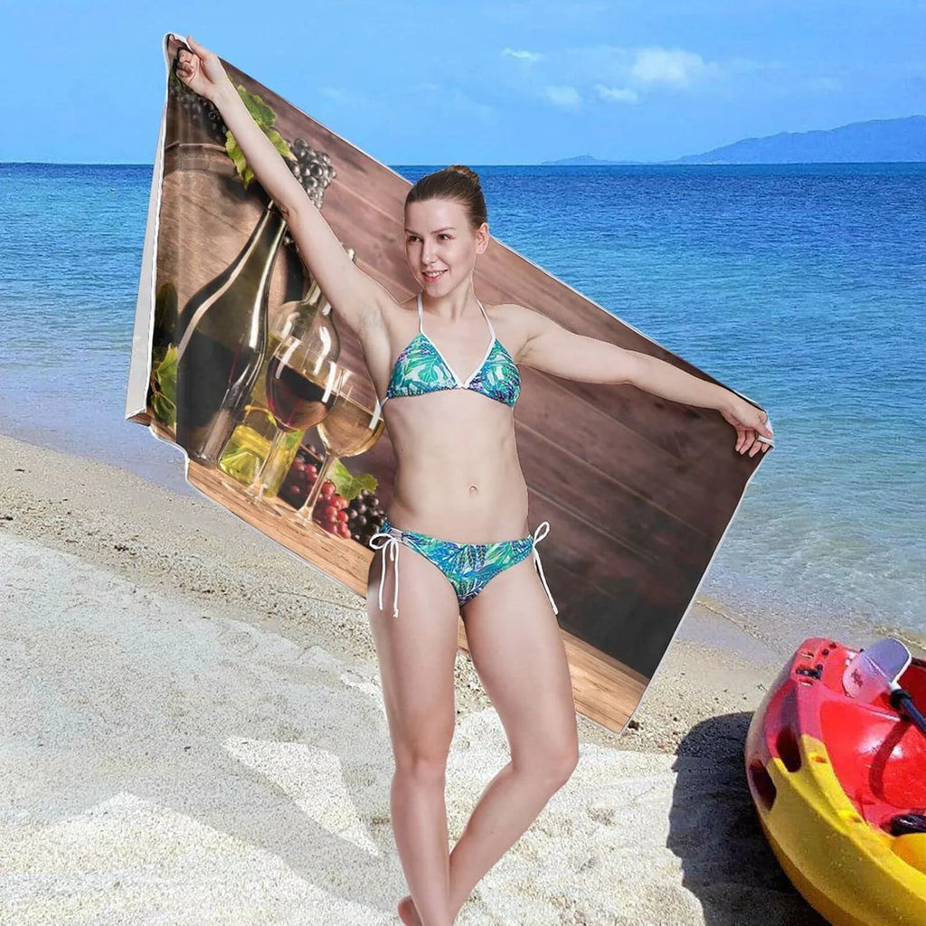 Bestwell Wine Board Beach Towel Oversized Towel Blanket, Thin Lightweight Microfiber Sand Free Quick Dry Towel, 31”” Multipurpose Pool Bath Yoga Swim Shower Towel