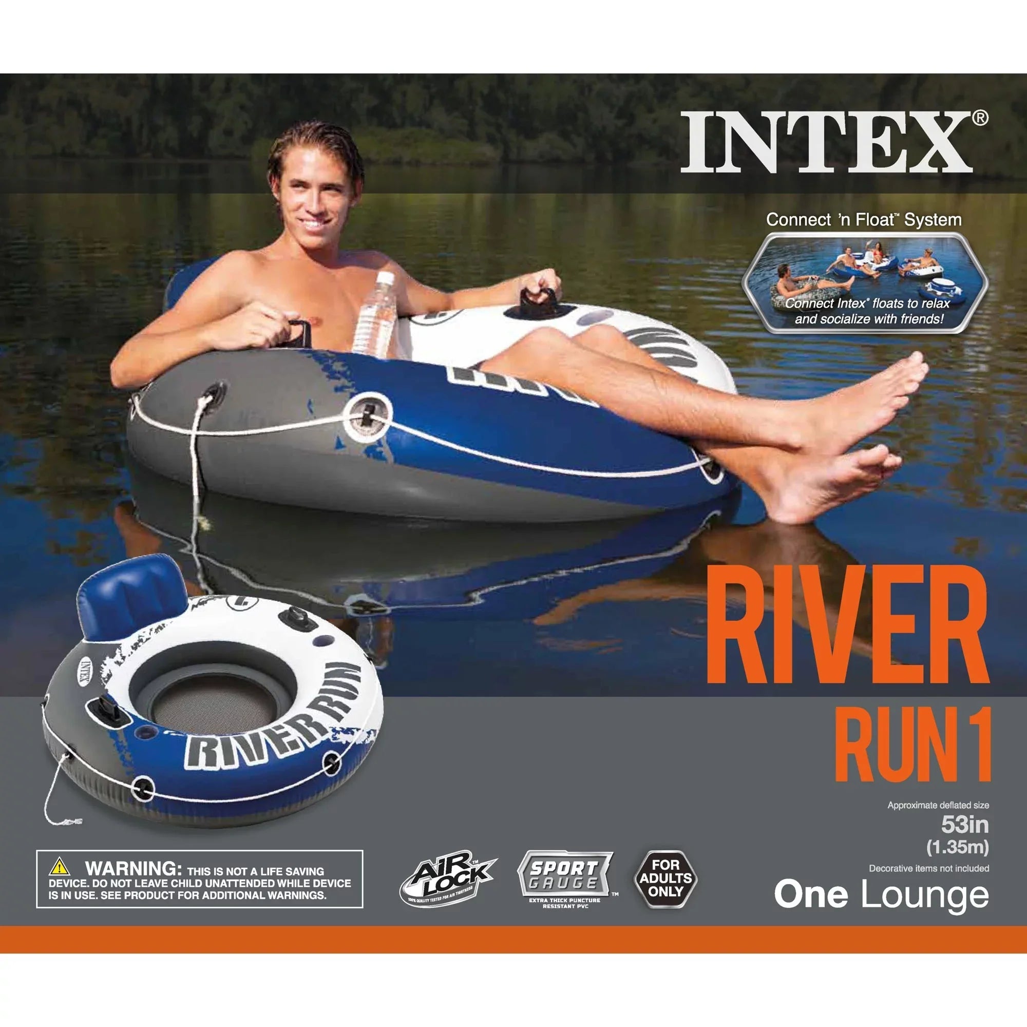 Intex American Flag 2 Person  Float w/ River Run 1 Person Tube (2 Pack)