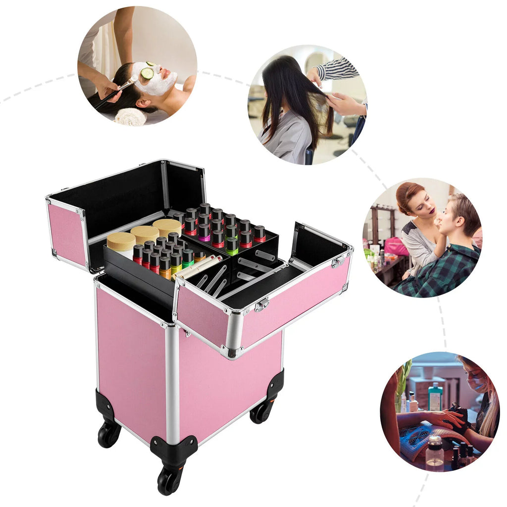 Professional Rolling Makeup Train Case Cosmetic Trolley Makeup Storage Organizer