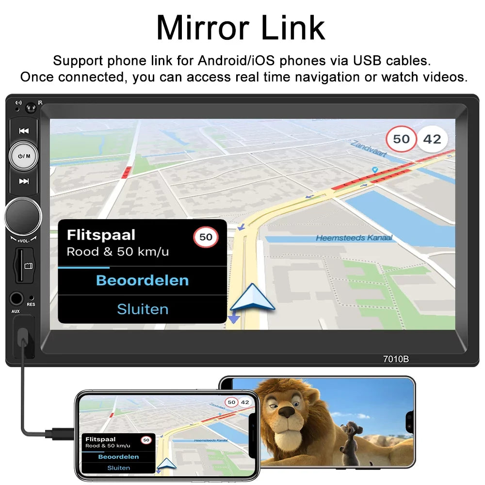 Podofo Double 2 Din 7'' Universal Car Stereo Radio Apple Carplay Android Auto Mirror Link  Touch Screen Car Audio Multimedia Player   Bluetooth  , with Backup Camera