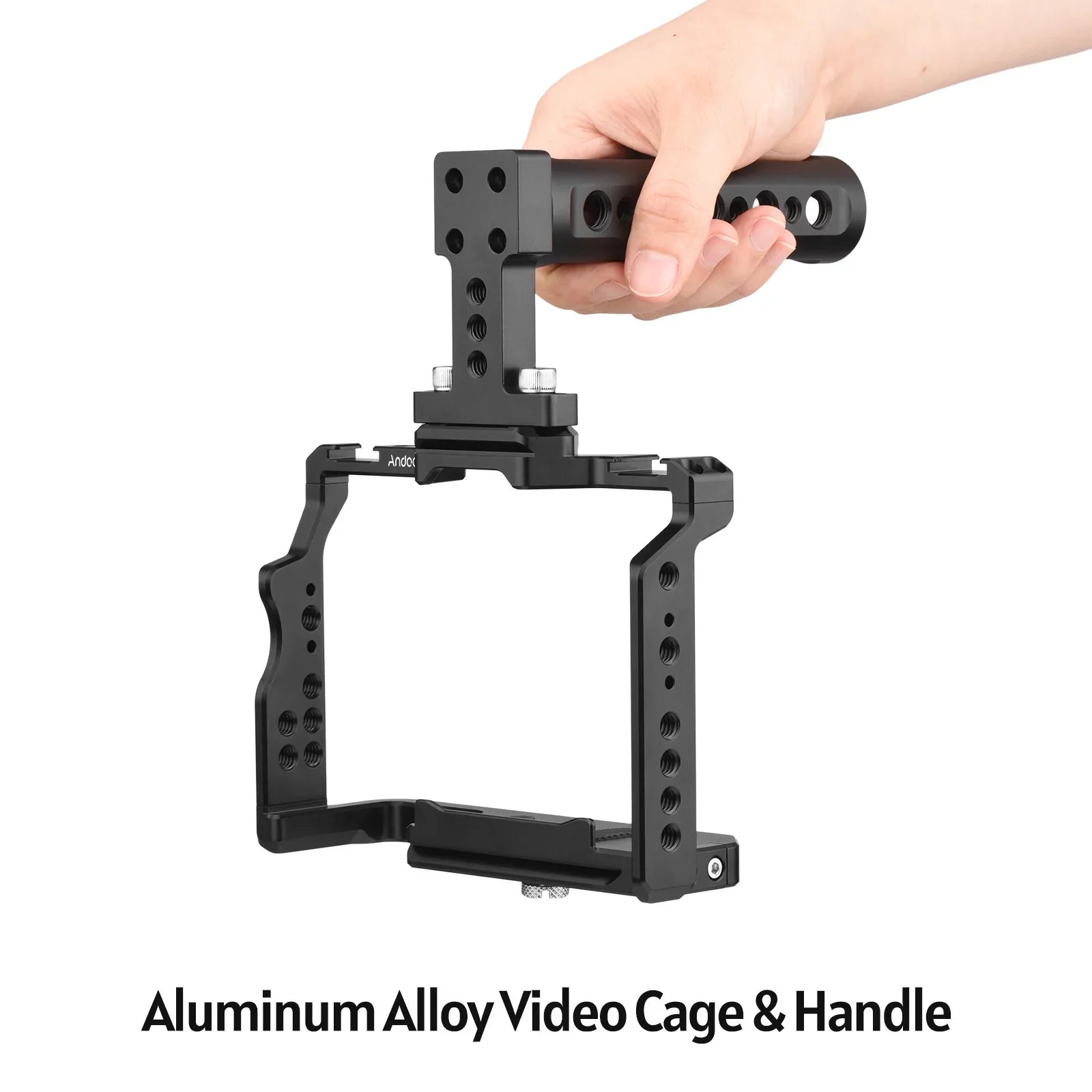 Andoer Camera Video Cage + Handle Kit Aluminum Alloy with Dual Cold Shoe Mounts Numerous 1/4 Inch Threads Replacement for Sony / / /  /  /