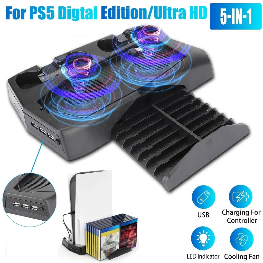 Charging Dock For  Controller w/Console Stand Cooling Fans 14 Games Disk Slot