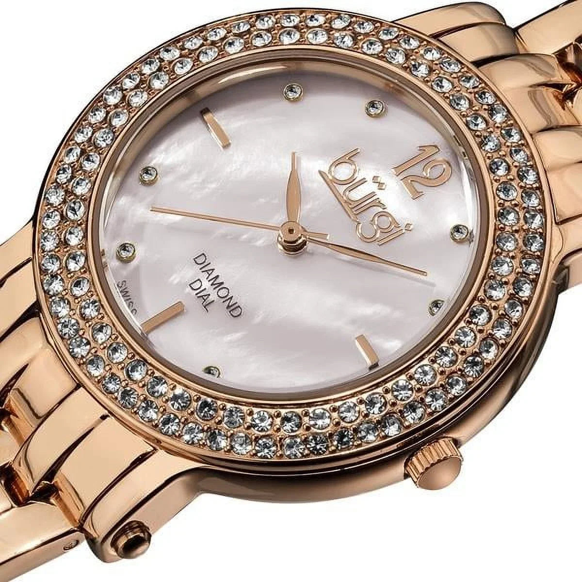 Women's Diamond Mother of Pearl Dial Stainless Steel Rose-Tone Bracelet Watch