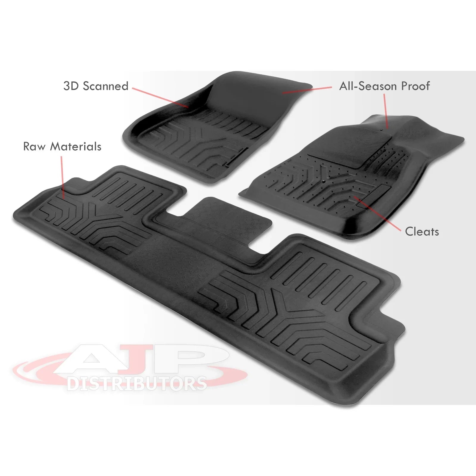 Distributors All Weather Season Proof Protection Guard  Rubber Floor Mats Liner Front & Rear Set Compatible/Replacement For Tesla Model 3 2017 2018 2019 2020 2021 2022 2023 17 18 19 20 21 22 23