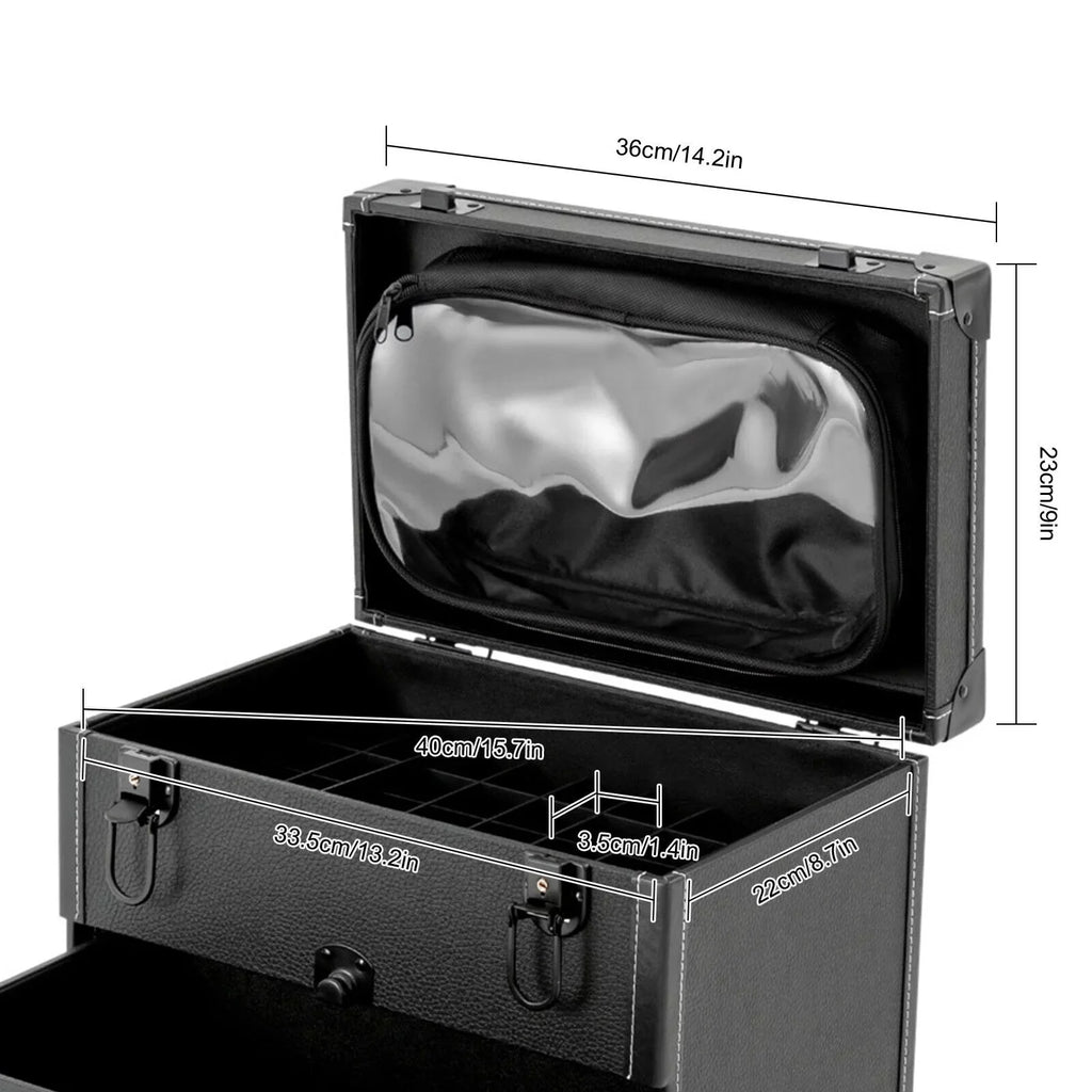 Miumaeov Rolling Makeup Train Case Professional Cosmetic Trolley Storage Luggage Box Nail Polish Organizer