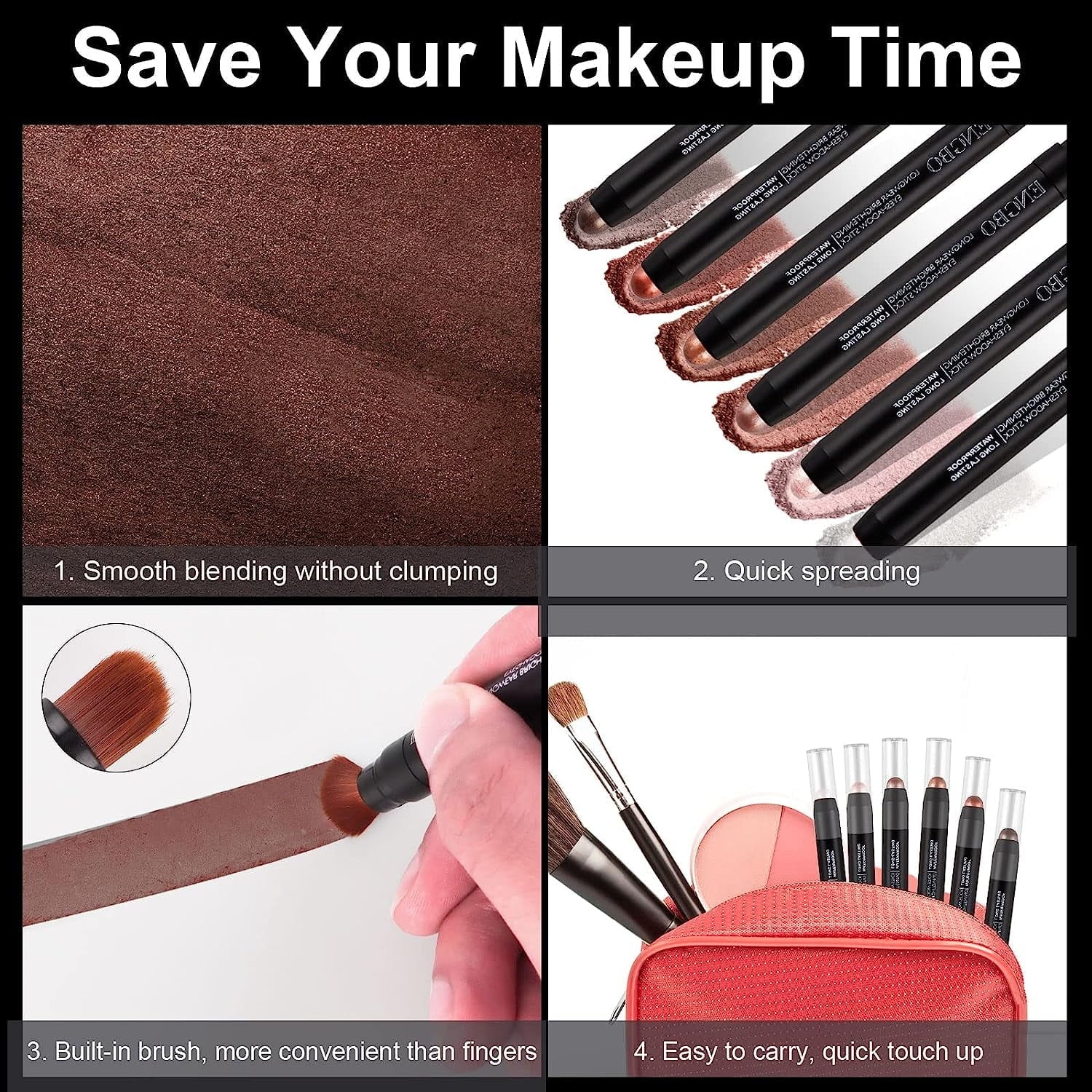 6PCS Shimmer Cream Eyeshadow Stick Set, Brightener Eyeshadow Pencil Crayon, Hypoallergenic Water-proof  and  Long Lasting Eye Shadow Highlighter Makeup
