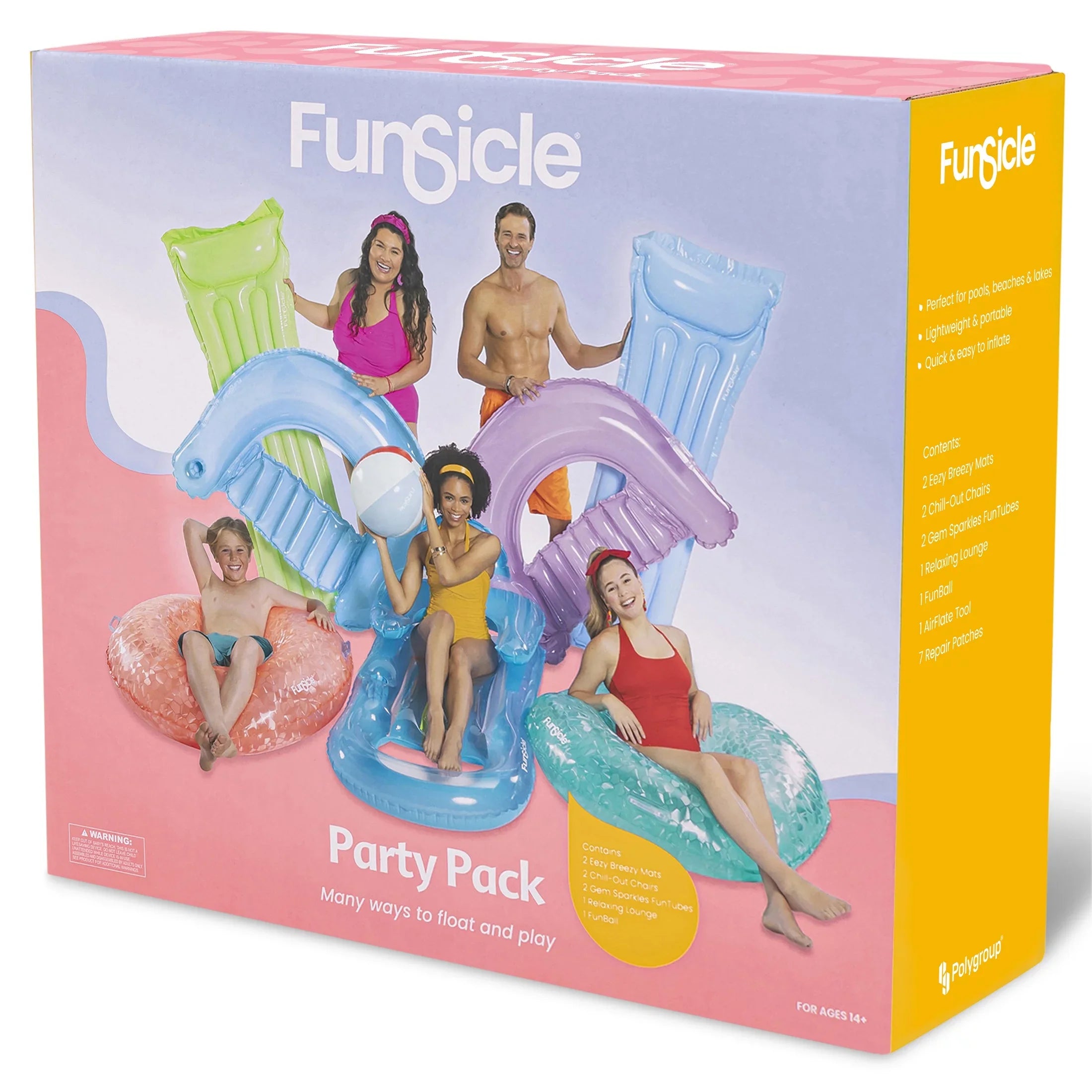 Funsicle Party Pack 8 Pack, Pool  Toy & Floats, Tubes & Lounges, Colors Vary, Adults